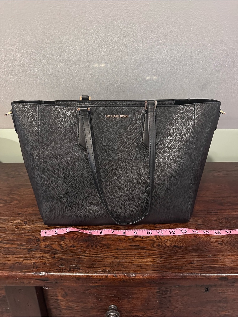 Michael Kors Black Pebble Leather Tote with Gold Logo - Picture 3 of 5